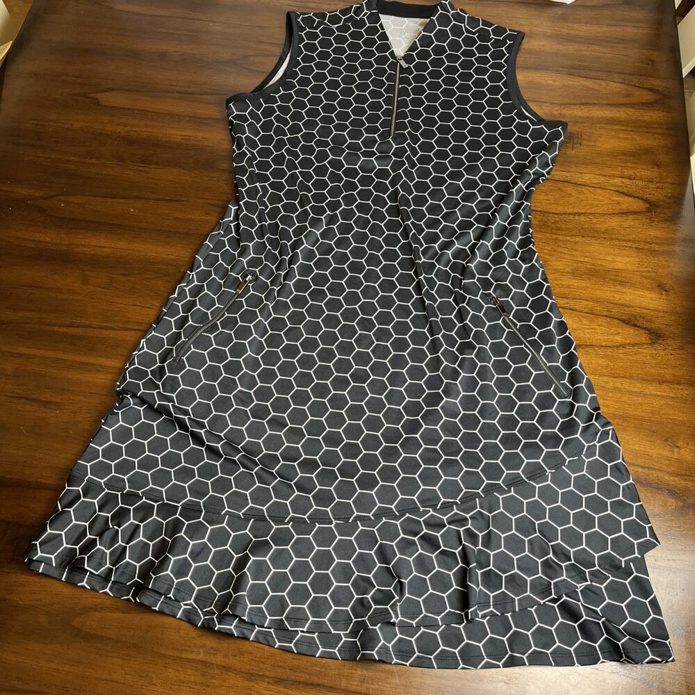 Tail Golf Pocket Dress Black Honeycomb Pattern Sleeveless w/ Liner Shorts Size L